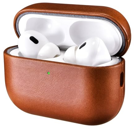 ICARER Leder Hülle für AirPods Pro 3 2025 Schutzhülle Tasch, Braun | Premium Echtleder, Stoßfeste Schutzhülle, LED sichtbar, Unterstützung Wireless Ladegerät, Einfaches Anbringen und Abnehmen