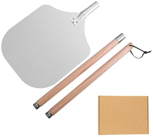 VALINK Pelle à pizza en aluminium à long manche, pelle à pizza antiadhésive avec poignée en bois, plateau de transfert pour la cuisson de pizzas faites maison, pain L