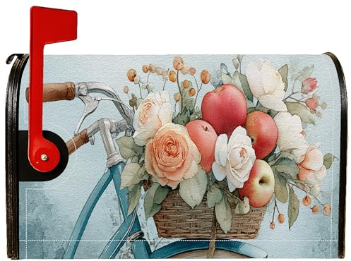 Coperture magnetiche per cassette postali con fiori, rustiche e vintage, per cestini delle mele primaverili, colore blu pastello, per decorazioni da giardino e esterni, 45,7 x 53,7 cm