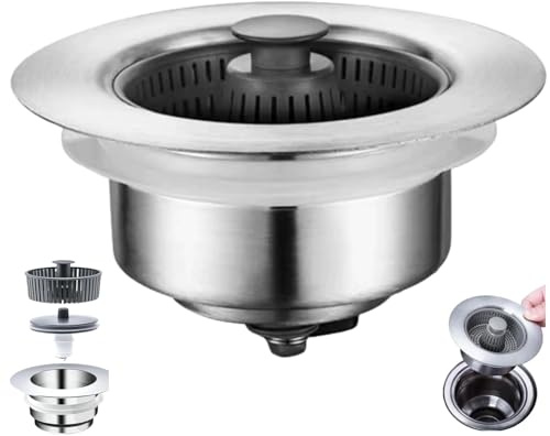 3 in 1 Kitchen Sink Drain Strainer & Plug Replacement,Anti-Clogging Sink Stopper Cover Filter,Universal Drain Strainer for Kitchen Sink Accessories,Sink Strainer,Sink Plug Replacement