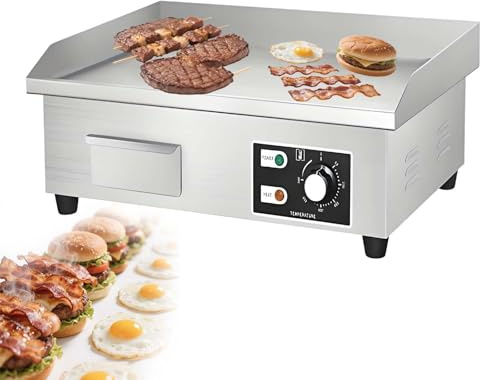 Piastra Elettrica Da 14/22 In Acciaio Inox - Griglia Superiore Piatta Commerciale Da 1700w, Temperatura Regolabile (122°F-572°F), Per Ristoranti, Pancake Bbq - 220v(1700W)