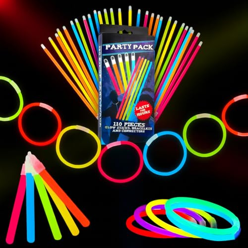 HiFEN 110-teiliges Leuchtstab-Party-Set, Neon-Leucht-Halsketten und Armbänder für Kinder und Erwachsene, helles LED-Spielzeug für Weihnachten, Geburtstagsgeschenke, Konzerte und Festivals