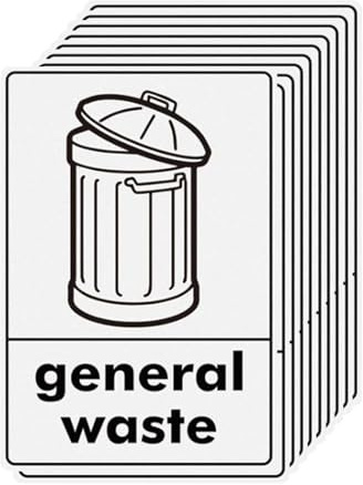 10 Pack General Waste Self-Adhesive Vinyl Bin Stickers 100x150mm | Waterproof removable finish, leaves no sticky residue, works in indoor&outdoor conditions,ideal for home & office waste bins