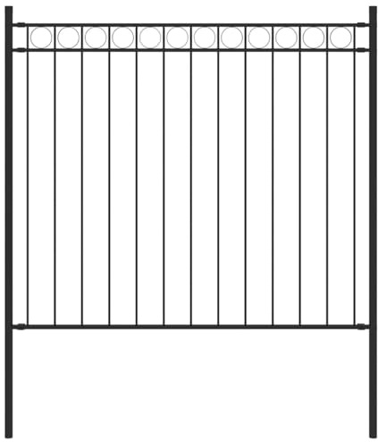 QJBSAVVA Gartenzaun Stahl Schwarz 181x130 cm mit Kreismuster, Pulverbeschichteter Doppelstabmattenzaun, Robuster Zaun für Garten, Terrasse und Innenhof, Inklusive Pfosten und Montagematerial