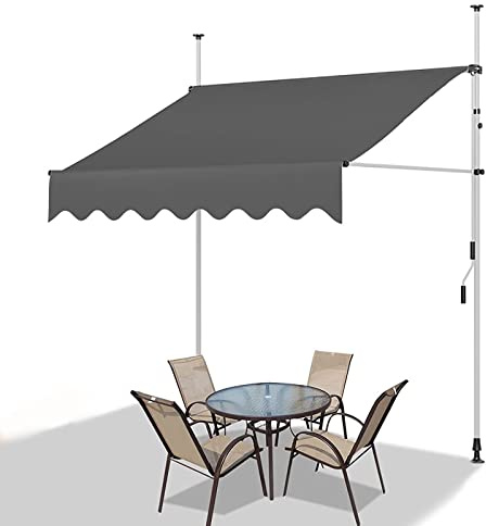 Manuell einziehbare Markise mit Kurbel, wasserdicht, Klemmmarkise für Terrasse, Sonnenschutz, Balkon, Fenster, Tür, Außenbereich, ohne Bohren, Installation (Farbe: Grau-B, Größe: 3 m)