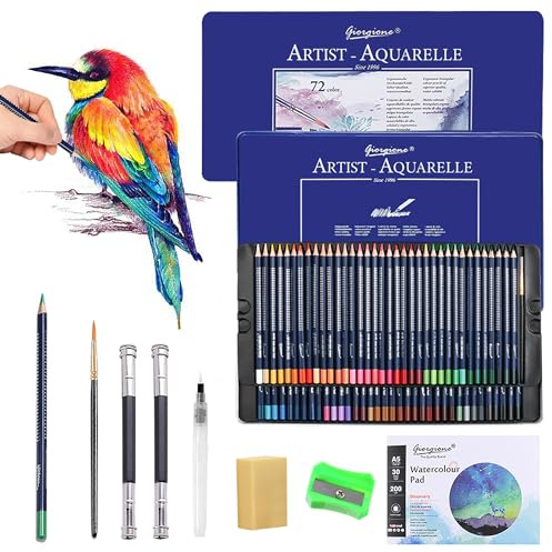 TOSUTO Matite Colorate,72 Set Matite da Disegno Professionali,per Sfumatura, Stratificazione e Pittura ad Acquerello,Con temperino,2 Estensori per matita e gomma,Matite Acquarellabili Professionali