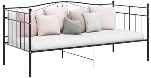 PUGYNBK Schlafsofa Bettgestell Schwarz Metall 90x200 cm Tagesbett Umwandlung Sofa Bett Metallrahmen Stabile Konstruktion Platzsparend Gästebett