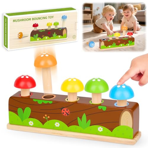 Montessori Spielzeug ab 1-2 Jahr, Pop Up Holz Motorikspielzeug ab 12-18+ Monate Kinder, Geschenk Mädchen Jungen 1 2 3 Jahren, Farbe Sortierspiel Holzspielzeug Lernspielzeug Geburtstag Geschenk