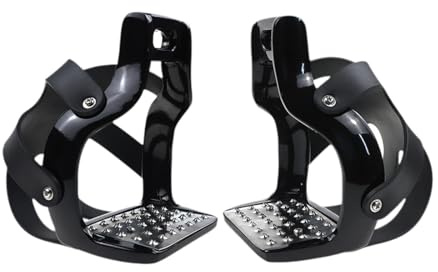 Gralara 1 Par de Estribos para Equitación Hechos en Aluminio Fundido Plantilla Antideslizante de Acero con Cubierta de Goma Montaje con Inserciones, Negro