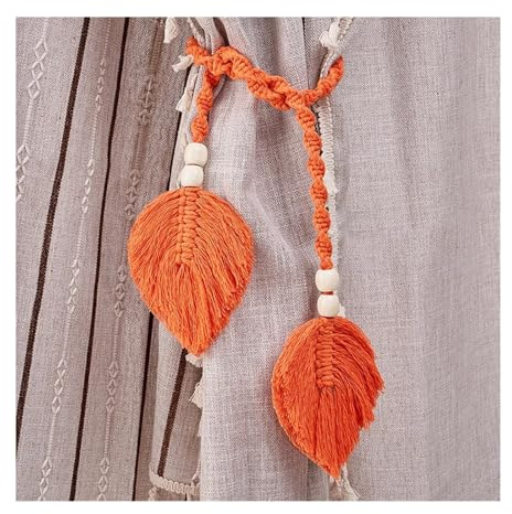 DHYUACN Recogedor Cortinas Boho Fajas de Cortina Tejidas a Mano, Borla Cuerda algodón con patrón Hojas for persianas y Cortinas(Orange)