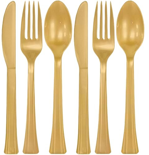 Assorted Gold Plastic Cutlery (Pack of 24) - Elegant, Durable & Disposable Party Supplies for Every Occasion