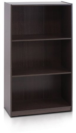 Furinno BASIC Book Shelf, 3-Tier Modern Bookshelf, Bookcase with Open Shelves, 9.3 x 21.8 x 39.5, for Living Room, Bedroom, Home Office, Dark Brown