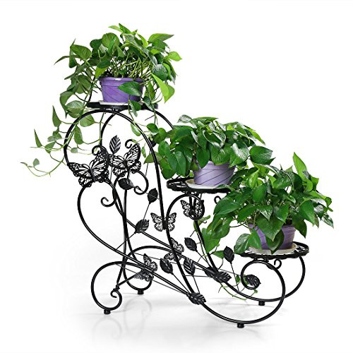 HLC Porte-pot à fleurs/plantes Intérieur et extérieur Style rétro Pour 3 pots Noir