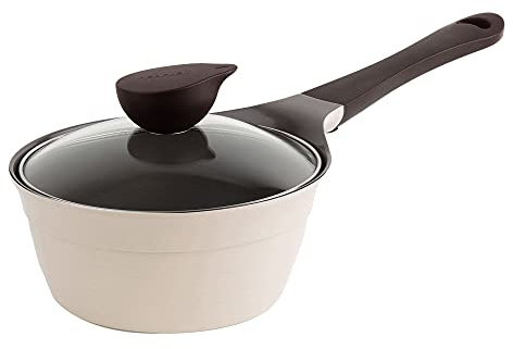 Neoflam 1.9qt Saucepan Butter Warmer Milk Boiling|Melting Pot, Ecolon Healthy Ceramic Nonstick Coating PFOA-free, 2 Pour Spouts, Dishwasher Safe, Ivory