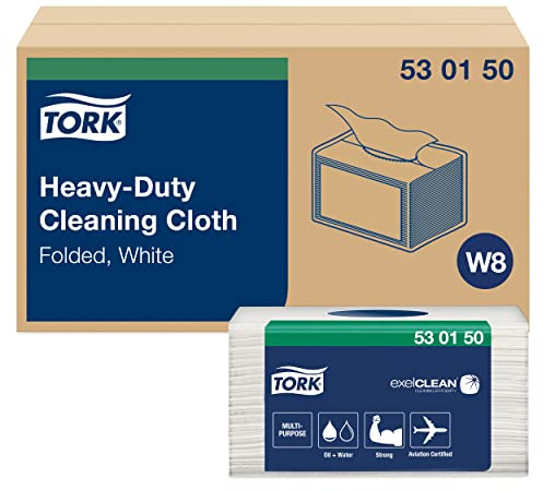 Tork 530150 Heavy-Duty Cleaning Cloth / 1 Ply Multipurpose Disposable Cotton Towel for W8 Wipers Small Pack / White / 16cm x 19.3cm / 360 Sheets