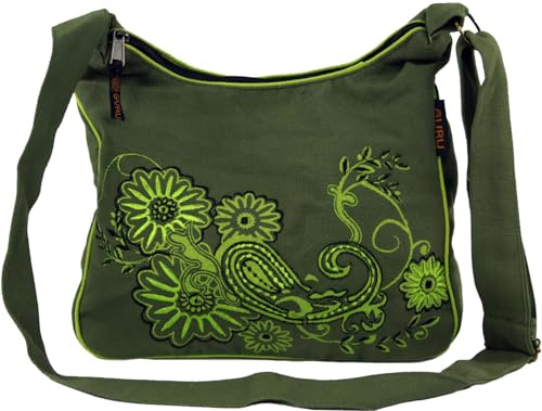 GURU SHOP Schultertasche, Hippie Umhängetasche, Goa Tasche | 100% Baumwolle, verstellbarer Gurt, Reißverschlussfächer, handwaschbar