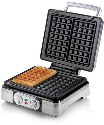 DOMO DO9149W Waffeleisen mit Timer - rechteckige belgische Waffeln 4x7 cm - silber
