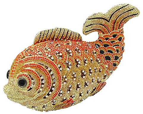 Boutique De FGG Fisch Kristall Clutch-Handtasche Damen Abendhandtasche Braut Hochzeit Strass Clutches Partytasche,Mini,Orange