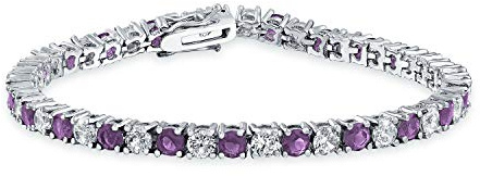 Bling Jewelry Purple White Alternating Simulated Amethyst Round Cubic Zirconia 12.00 CT 4 Prong Basket Set Solitaire AAA CZ Tennis Bracelet For Women Prom Bride Silver Plated 7.5 Inch