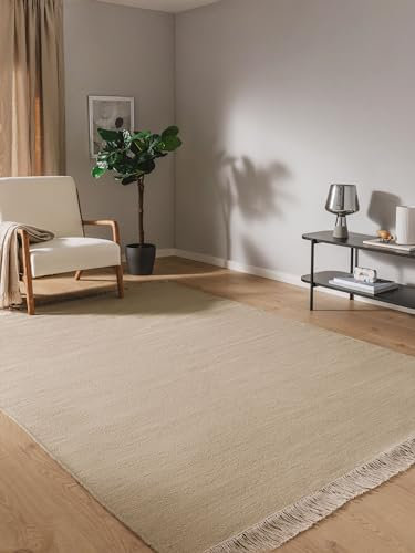 benuta Pop Wollteppich Liv - Beige 140x200 cm - Wolle handgewebt - Rechteckig & im Style: Uni, Hygge & Cozy, Minimalistisch, Natural - Pflegeleicht für Wohnzimmer Schlafzimmer