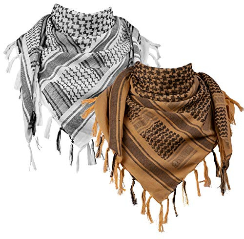 FREE SOLDIER Foulard 100% Coton écharpe Militaire Shemagh Tactique désert Keffiyeh avec Tassel 43 x 43 Pouces,Blanc & Marron Set
