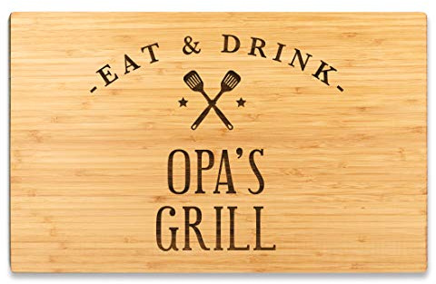 Andaz Press Large Bamboo Wood BBQ Cutting Board Gift, 17.75 x 11-inch, Opa's Grill, 1-Pack, Laser Engraved Serving Chopping Board Christmas Birthday Chef Kitchen Ideas