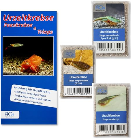 Triops Arten-Set mit 3 Zuchtansätzen, Urzeitkrebs-Eier, mit Anleitung | Triops australiensis, T. longicaudatus Korea, T. newberryi, getrennte Zuchtansätze, je 100 Eier, Triops züchten Nachfüllset