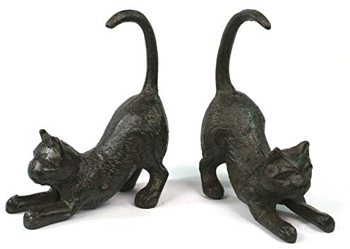 Buchstützen, Gusseisen, antiker Stil. EIN Set mit 2 Stretching-Katzen. Ideal für Katzenliebhaber und Buchliebhaber. 14 cm x 7 cm x 7 cm