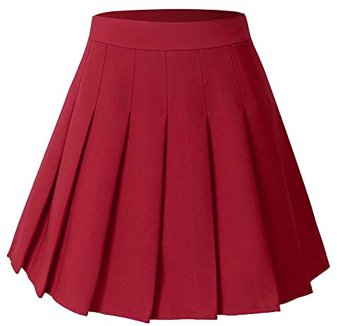 Hoerev Frauen Mädchen Kurze hohe Taille gefaltete Skater Tennis Schule Rock,Solid Rot,XXL - 42