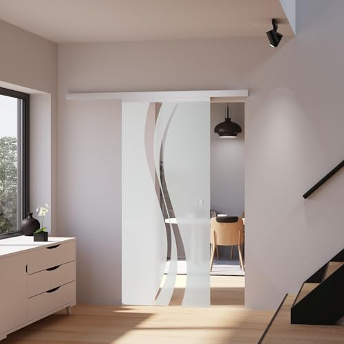 inova Glas-Schiebetür Komplettset 880 x 2035 mm wellen Design 8 mm ESG Alu Lauf-schiene mit Griffmuschel + beidseitiger Softclose