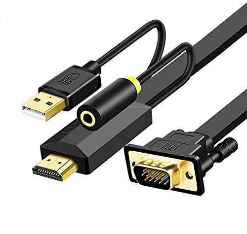 HDMI zu VGA Adapter HDMI Kabel Konverter Von Stecker zu Buchse 1080P HDMI VGA Buchse 3.5 AUX Kabel USB Power für PC Laptop Projektor HD TV,0.5m