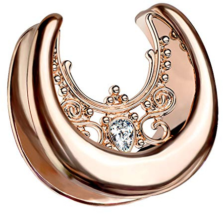 Halbrunder Flesh Tunnel Ohr Plug Piercing Spreader Halbrund Creole Ohrring Ohrpiercing Stahl Tribal mit Strass Glitzer Kristall Rosegold 12mm