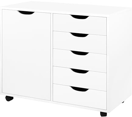 Naomi Home Amy 5-Drawer Rolling Storage Cabinet with Shelves - White