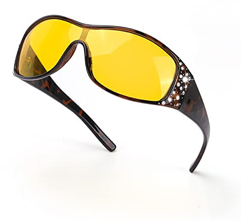 SODQW Nachtfahrbrille Gelbe Linse Anti-Glanz, Polarisiert Nacht Vision Blendschutz Brille, Nachtsichtbrille Autofahren Damen und Herren UVA UVB Schutz (Leopard Braun Rahmen Gelbe Linse)