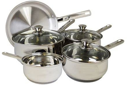 Acense Cookware Set, Induction Cook Set, Includes Milk Pan/Sauce Pan/Frying Pan with Lids, Pack of 5, High Quality Food Grade Stainless Steel, Easy to Clean, Dishwasher Safe (Silver)