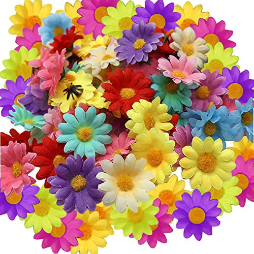 YUTOU 100 Stück Künstliche Blumen Köpfe, Seide Kunstblumen Köpfe Deko, Gänseblümchen Blütenköpfe, Bunt Mini Seidenblumen für Basteln Scrapbooking Hochzeit Party Home Deko (4cm, Mehrfarbig)