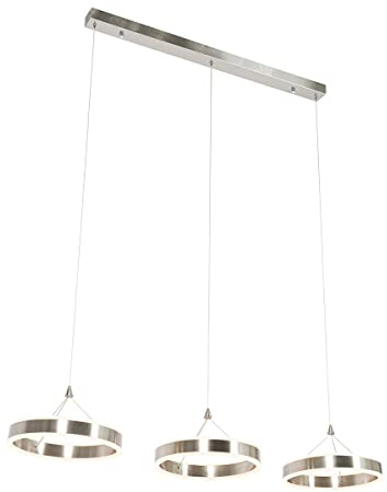 Qazqa Esstisch led Design Pendelleuchte, Pendellampe - Lyani - Silber Farbe, 3000K, warmweiß, dimmbar, 3-flammig, 110cm, Ideal als Esszimmerlampe, Bürolampe und Wohnzimmerlampe