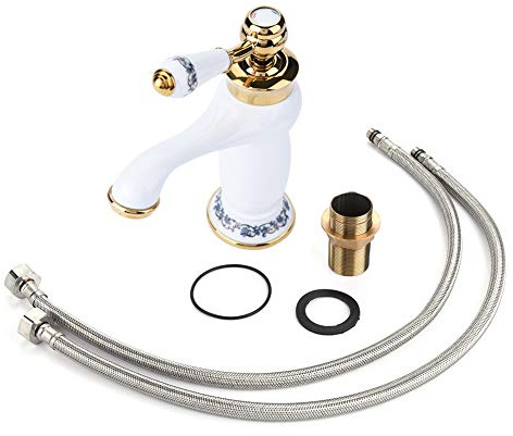 Wasserhahn G1 2 Waschtischarmatur Messing Einhebelmischer Heiß und Kalt Wasser Vintage Keramik Blumenhahn für Badezimmer Küche Bar Armaturen Weiß Farbe