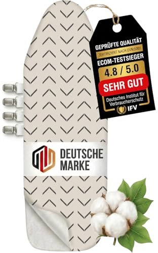 Bügelbrettbezug 140x40 cm - Bügelbezug aus 100% Baumwolle - Dampfbügelgeeignet - Extra Dicke Polsterung + Gummizug und Spanner, XL