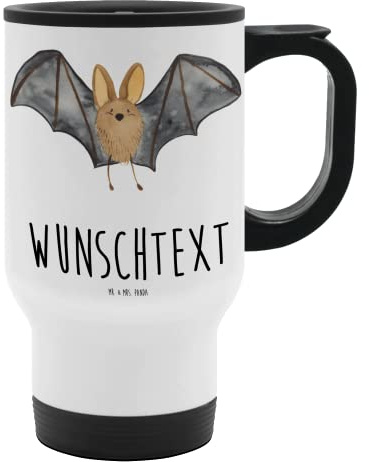 Mr. & Mrs. Panda Tasse selbst gestalten Fledermaus Flügel - Personalisierte Geschenke, Bedrucken, mit Namen, Thermobecher personalisiert, personalisierbar, Lustige Sprüche, Personalisierter