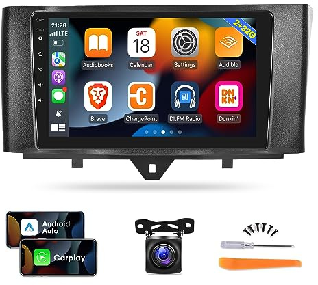 [2G+32G] Car Radio for Mercedes Benz Smart Fortwo 2011-2015, 9 inch Android Touch Screen Car Stereo, Apple Carplay/Android Auto/1080P/Bluetooth/WiFi + AHD Backup Camera + MIC