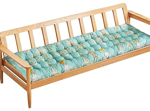 PLULON Cyan Garden Bench Cushion 2/3 Seater Garden Chair Pad Porch Swing Chair Cushion Bench Seat Pad Mat Floral Cushion Furniture Pad for Patio Lawn Lounger Bench 120x48cm (Cyan)