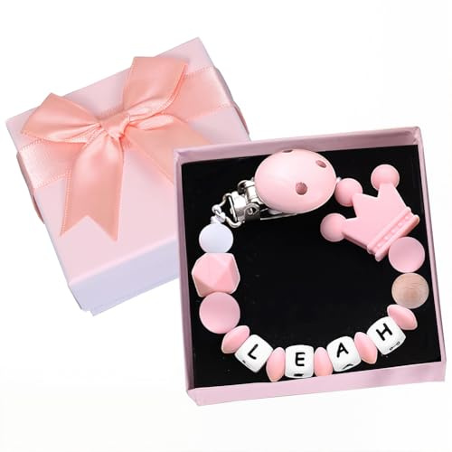 Auysolty Custom Pacifier Clip with Name, Personalized Pacifier Clip with Box for Newborn Gift Baby Gift (Silicone)