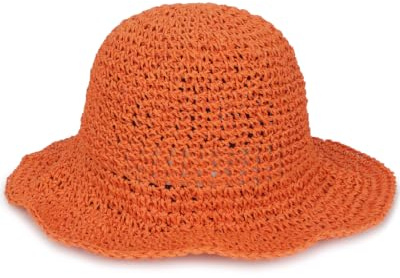 Strohhut für Damen, faltbar, verstaubar, breite Krempe, Sommer-Strandhut, gehäkelt, Fischerhut, Orange/Abendrot im Zickzackmuster (Sunset Chevron), Einheitsgröße