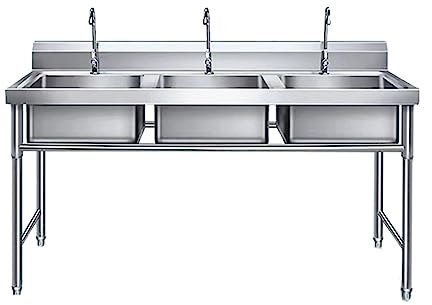 éviers De Cuisine à Trois Bols, évier Utilitaire Avec Dosseret, évier De Cuisine En Acier Inoxydable Sur Pied, évier De Garage Industriel, évier Commercial(47in/120cm,1.0mm)