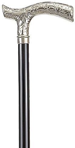 Ottavio Recalcati - Leonardo Holzstab mit graviertem Metallgriff, ziseliert, T-förmig, Unisex, schwarz, 27736