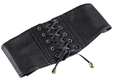 Disimlarl Damen Elastische Breite Gürtel Leder Cummerbunds Braun Farbe Mantel Gürtel, Schwarz , One size