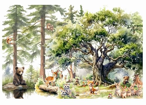 Waldtiere Fototapete - Tierfreunde im Wald - Foto Vliestapete Motiv Kinder Kinderzimmer Tapeten Tierfreunde im Wald, Vliestapete, Größe XL