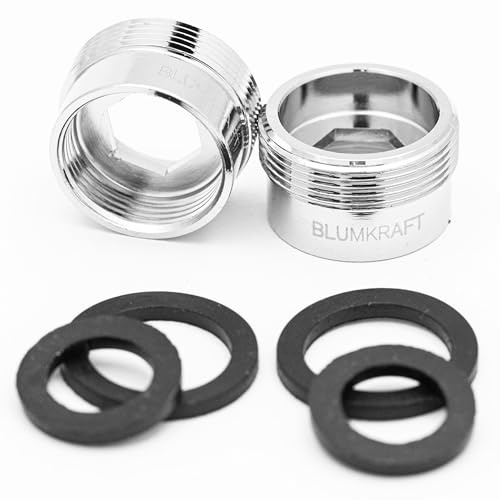 BLUMKRAFT Set mit 2 F18-Wasserhahn-Adaptern - M22 Vollmetall Messing silberfarben 18mm weiblich 22mm männlich (F18-M22 / M22-F18)