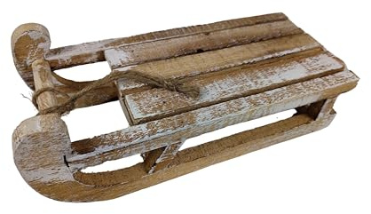 Sesua Holz Deko Schlitten Shabby Used-Look - 31 x 14,5 cm - Holzschlitten Basteln Dekorieren - Weihnachtsdeko Miniatur Schlitten Winter Weihnachten Tischdeko